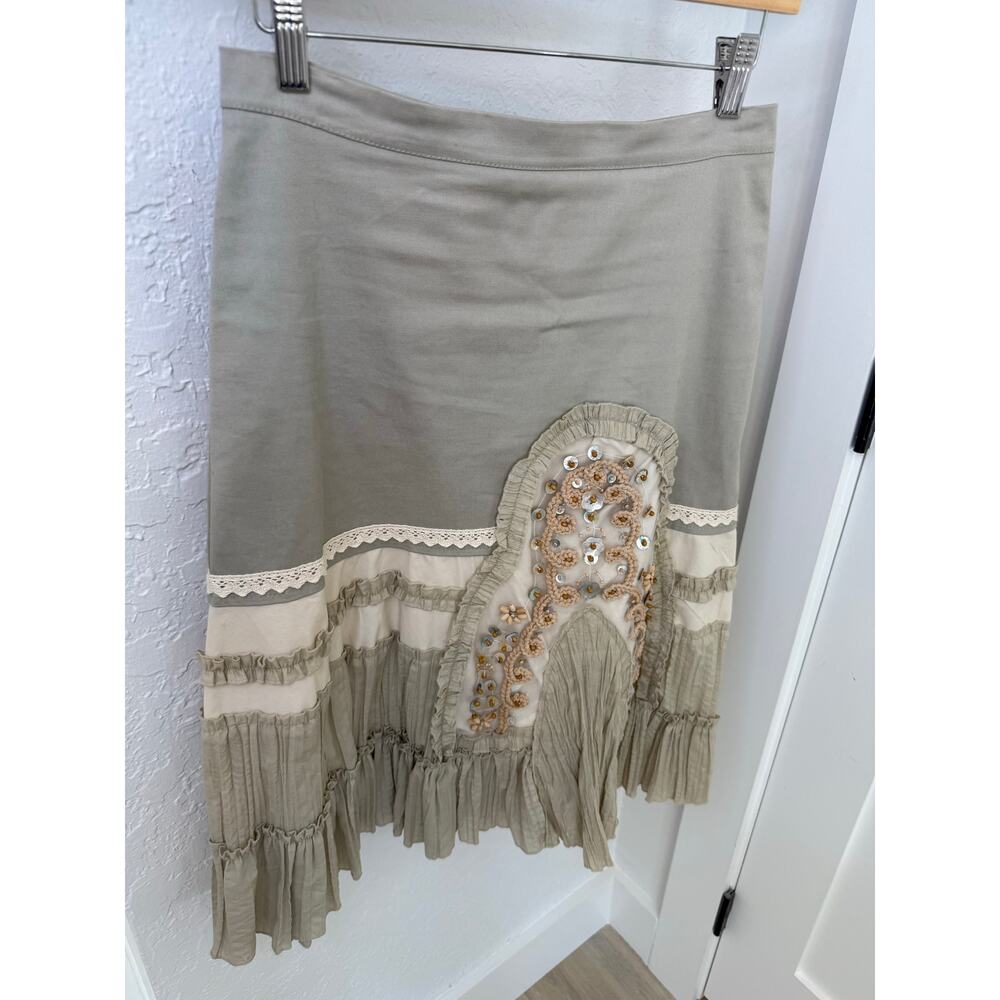 Boho Embroidered Ruffle Skirt Beige/Taupe – Size 28” Waist